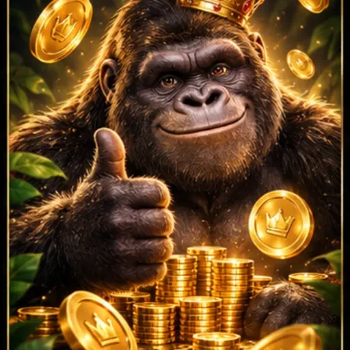 Illustratieve spelkaart met gorilla en gouden munten