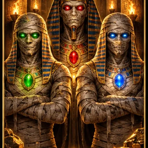 Illustratieve spelkaart met drie mummies